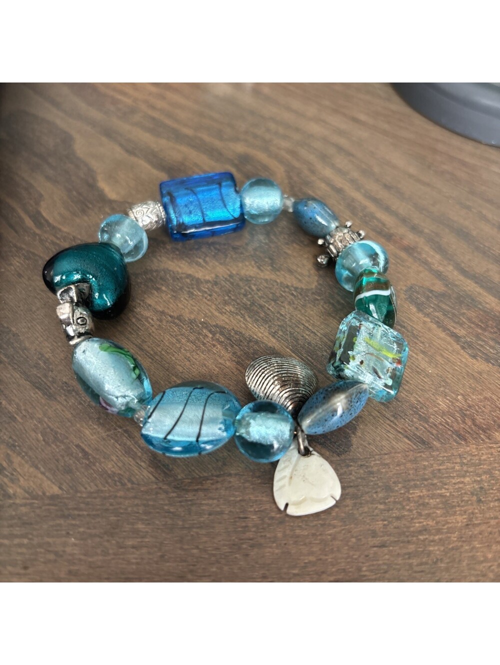 Sea Life Aqua Blue Green Turtle Fish Seashell Elastic Bracelet